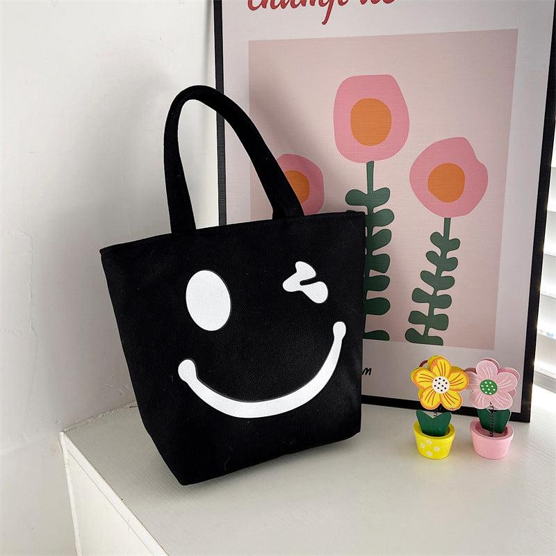 Smile Face Pattern Canvas Bag Lightweight Handbag