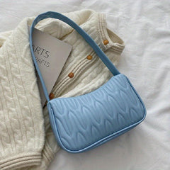 Quilted Zipper Handbag Solid PU Leather Shoulder Bag