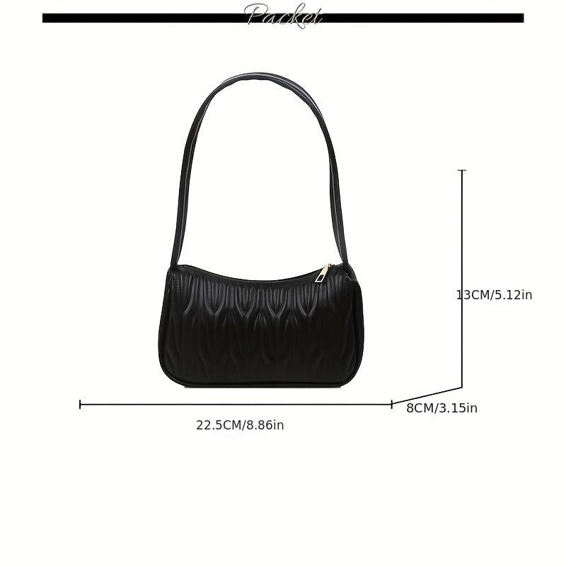 Quilted Zipper Handbag Solid PU Leather Shoulder Bag
