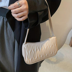 Quilted Zipper Handbag Solid PU Leather Shoulder Bag