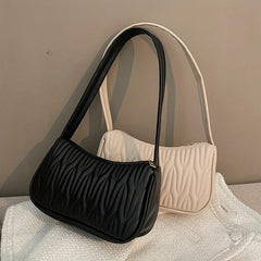 Quilted Zipper Handbag Solid PU Leather Shoulder Bag