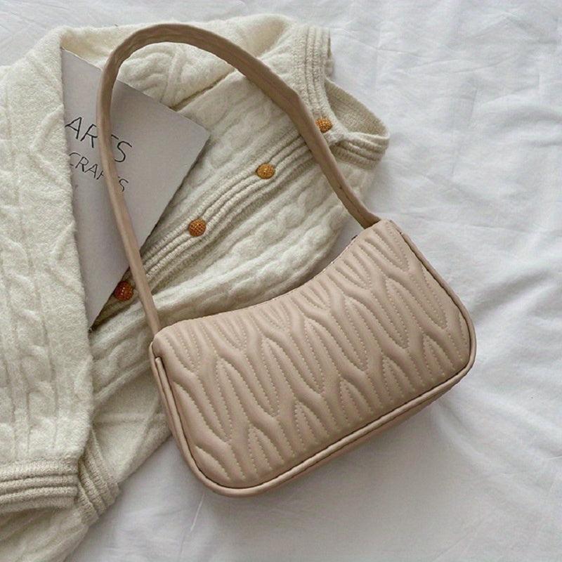 Quilted Zipper Handbag Solid PU Leather Shoulder Bag