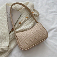 Quilted Zipper Handbag Solid PU Leather Shoulder Bag