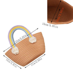 Rainbow Handle Straw Handbag Lightweight Decorative Satchel Bag