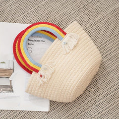 Rainbow Handle Straw Handbag Lightweight Decorative Satchel Bag