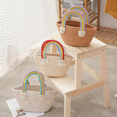 Rainbow Handle Straw Handbag Lightweight Decorative Satchel Bag