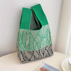 Striped Pattern Woven Handbag Crochet Niche Tote Bag