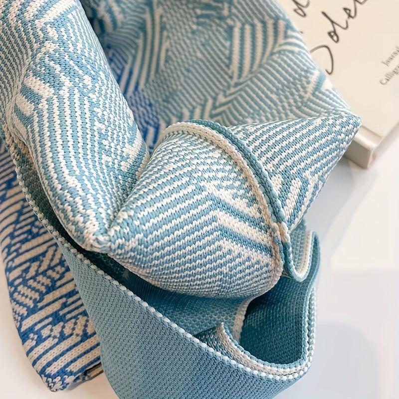 Striped Pattern Woven Handbag Crochet Niche Tote Bag