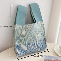 Striped Pattern Woven Handbag Crochet Niche Tote Bag