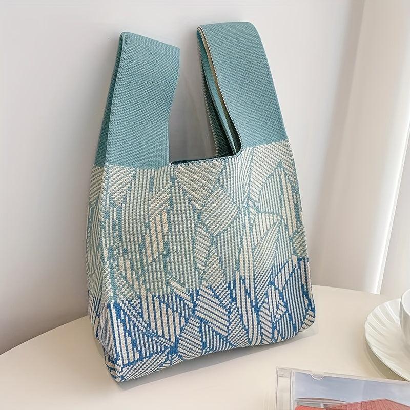 Striped Pattern Woven Handbag Crochet Niche Tote Bag