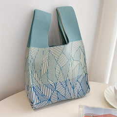 Striped Pattern Woven Handbag Crochet Niche Tote Bag