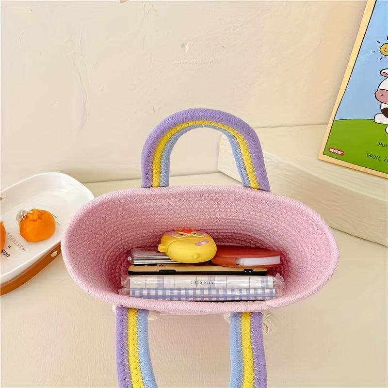 Cute Rabbit Woven Candy Bag Colorful Tote & Purse