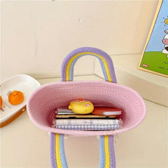 Cute Rabbit Woven Candy Bag Colorful Tote & Purse