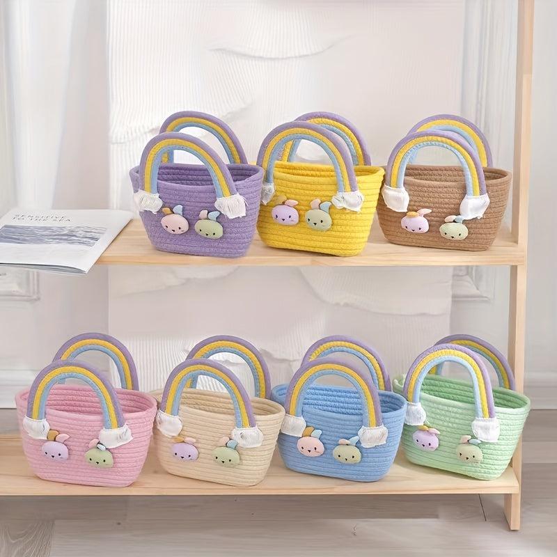 Cute Rabbit Woven Candy Bag Colorful Tote & Purse