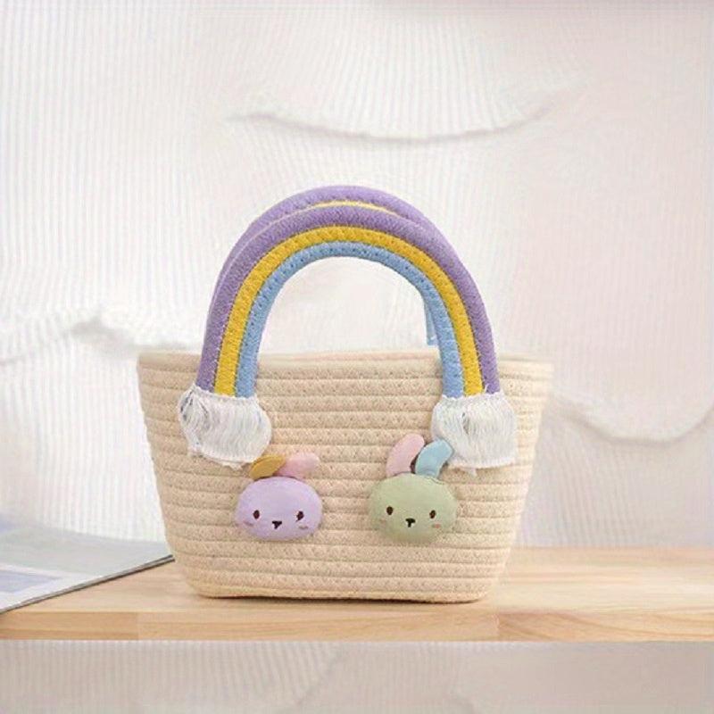 Cute Rabbit Woven Candy Bag Colorful Tote & Purse