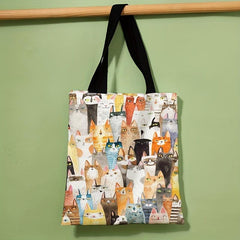 Cartoon Cats Pattern Shoulder Bag Lightweight Shopper Bag