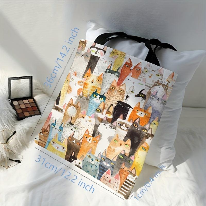 Cartoon Cats Pattern Shoulder Bag Lightweight Shopper Bag