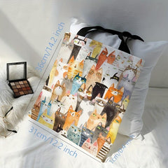 Cartoon Cats Pattern Shoulder Bag Lightweight Shopper Bag