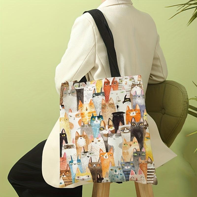 Cartoon Cats Pattern Shoulder Bag Lightweight Shopper Bag