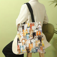 Cartoon Cats Pattern Shoulder Bag Lightweight Shopper Bag