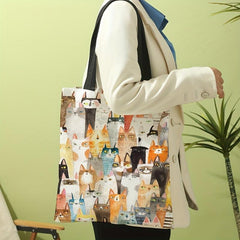 Cartoon Cats Pattern Shoulder Bag Lightweight Shopper Bag