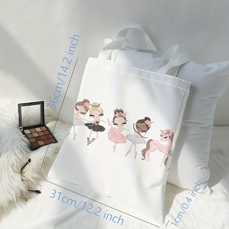 Cartoon Ballerina Girls Print Shoulder Bag Lightweight Shopper Bag