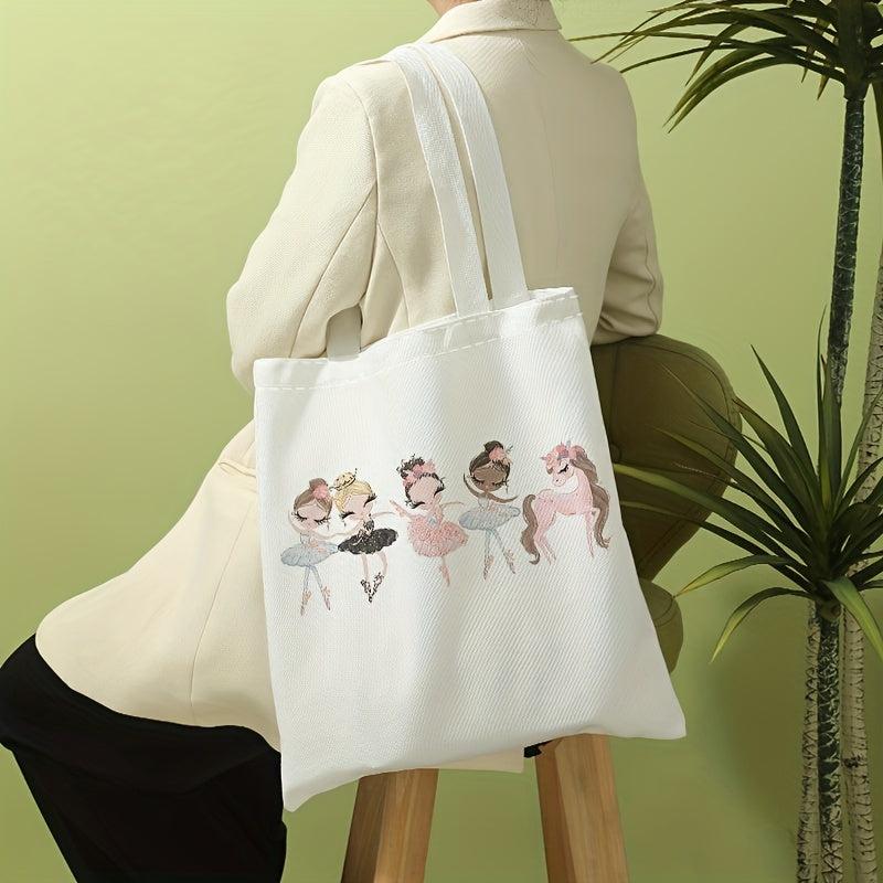 Cartoon Ballerina Girls Print Shoulder Bag Lightweight Shopper Bag
