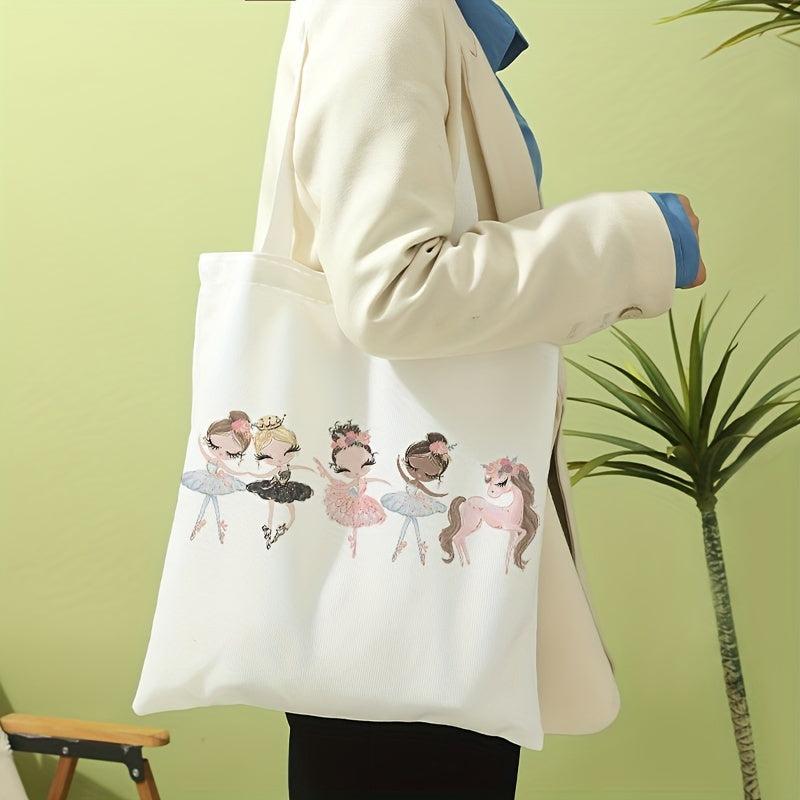 Cartoon Ballerina Girls Print Shoulder Bag Lightweight Shopper Bag