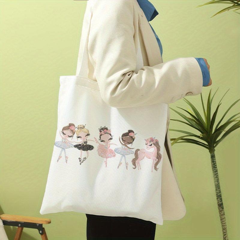 Cartoon Ballerina Girls Print Shoulder Bag Lightweight Shopper Bag