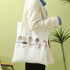 Cartoon Ballerina Girls Print Shoulder Bag Lightweight Shopper Bag