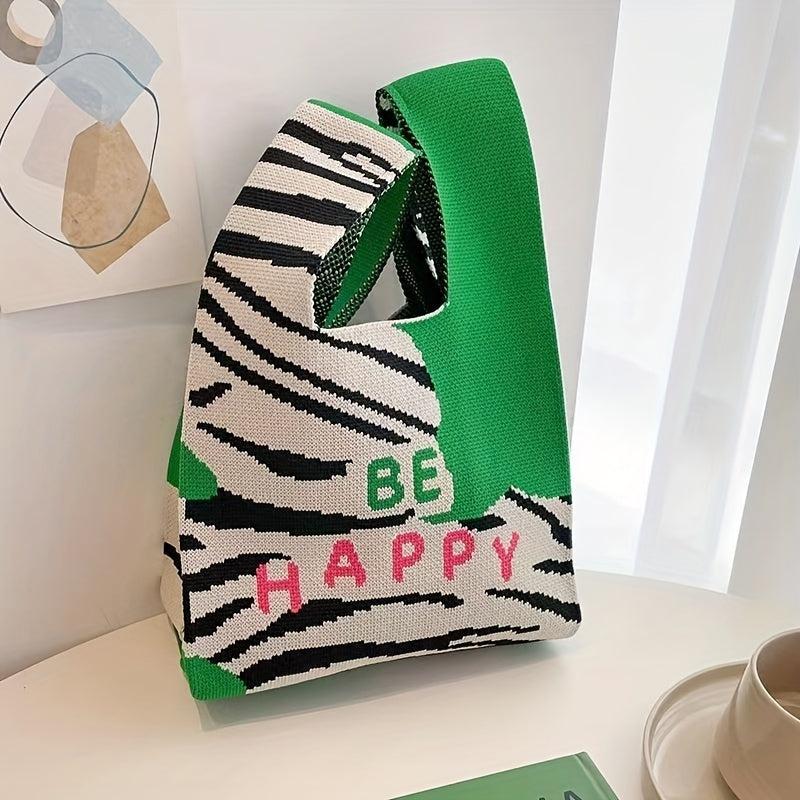 Striped Pattern Woven Handbag Fabric Crochet Niche Tote Bag