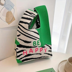 Striped Pattern Woven Handbag Fabric Crochet Niche Tote Bag