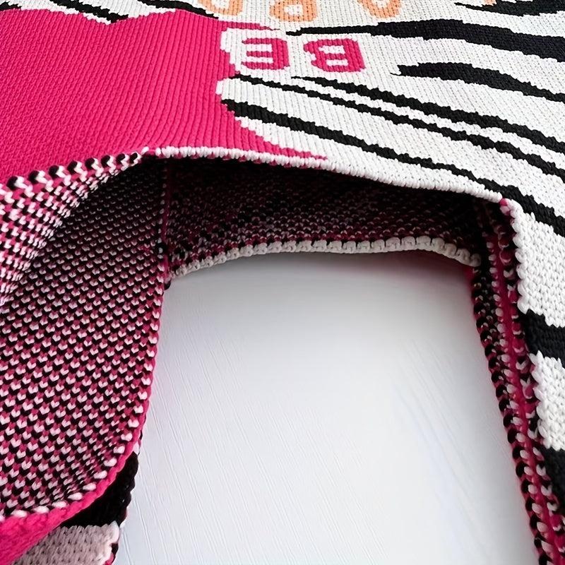 Striped Pattern Woven Handbag Fabric Crochet Niche Tote Bag