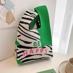 Striped Pattern Woven Handbag Fabric Crochet Niche Tote Bag