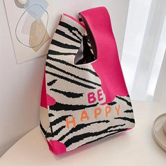 Striped Pattern Woven Handbag Fabric Crochet Niche Tote Bag
