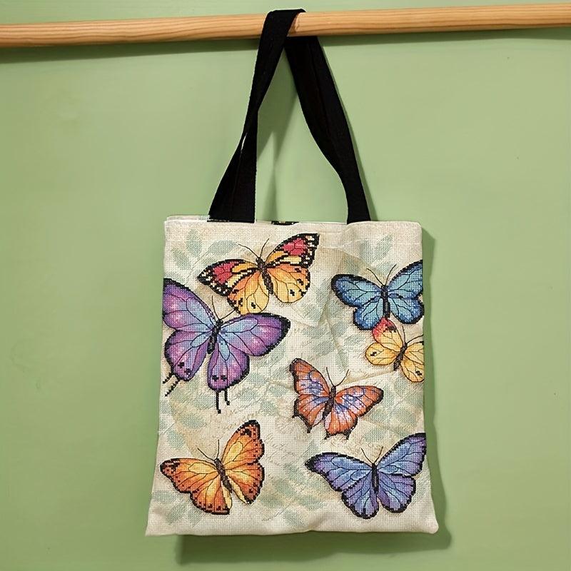 Vintage Butterfly Pattern Shoulder Bag Lightweight Shopper Bag