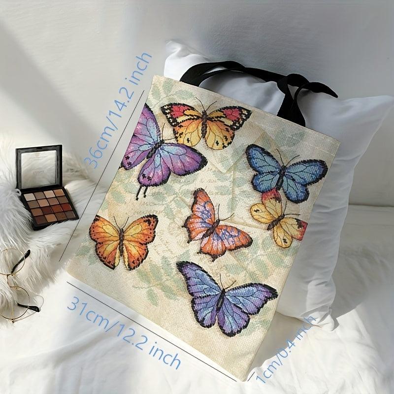 Vintage Butterfly Pattern Shoulder Bag Lightweight Shopper Bag