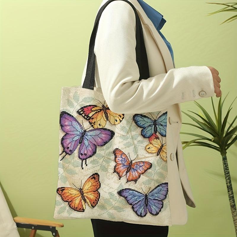 Vintage Butterfly Pattern Shoulder Bag Lightweight Shopper Bag