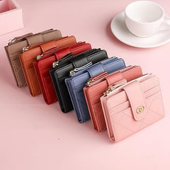 Solid Short Coin Purse Zipper Card Holder Faux Leather