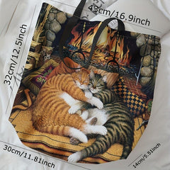 Cats And Fireplace Tote Bag Travel Beach Shoulder Grocery Bag