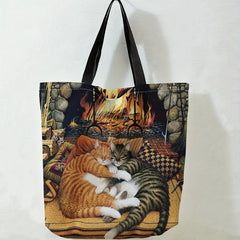 Cats And Fireplace Tote Bag Travel Beach Shoulder Grocery Bag