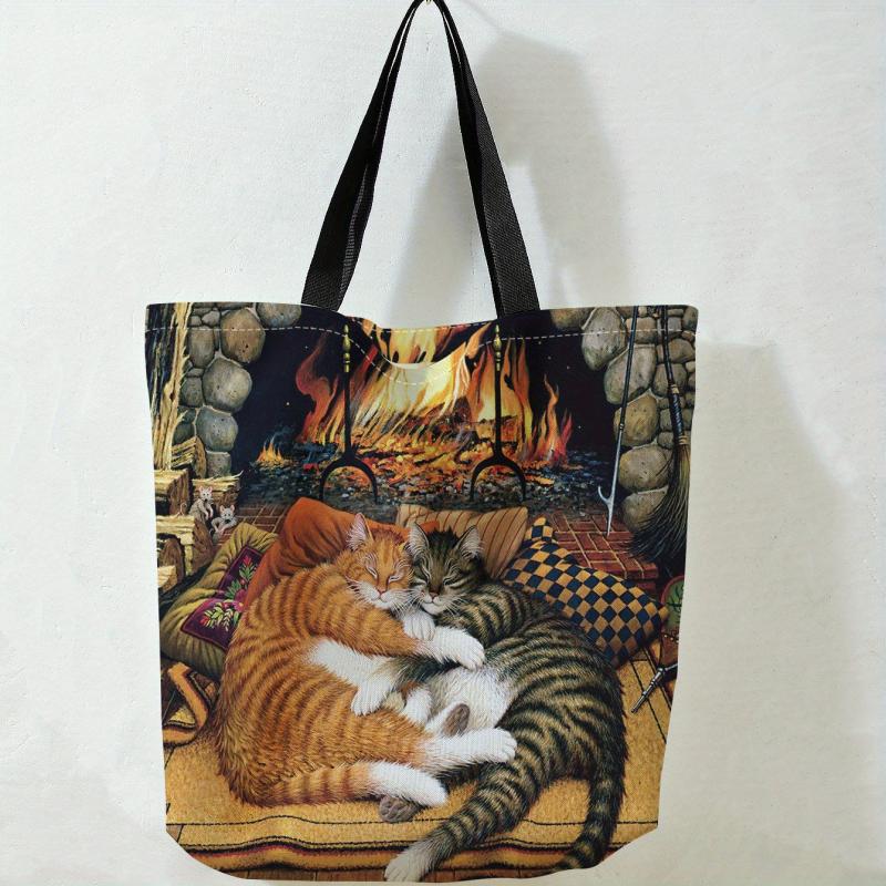 Cats And Fireplace Tote Bag Travel Beach Shoulder Grocery Bag