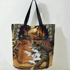 Cats And Fireplace Tote Bag Travel Beach Shoulder Grocery Bag