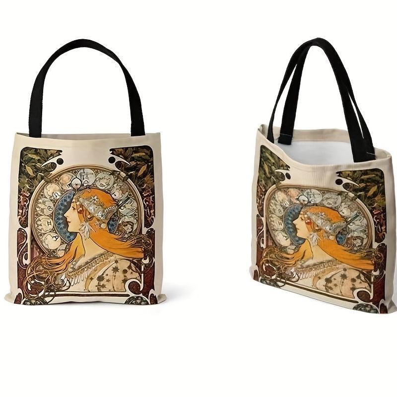 Ethnic Style Canvas Tote Bag Reusable Shopping Bag Vintage Literary Shoulder Bag