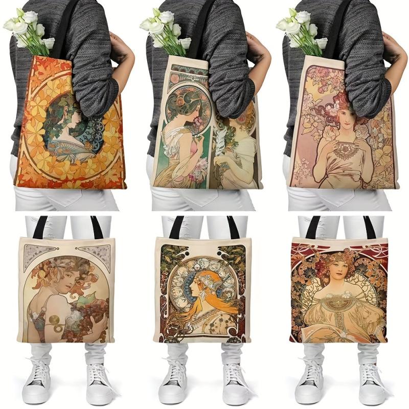 Ethnic Style Canvas Tote Bag Reusable Shopping Bag Vintage Literary Shoulder Bag