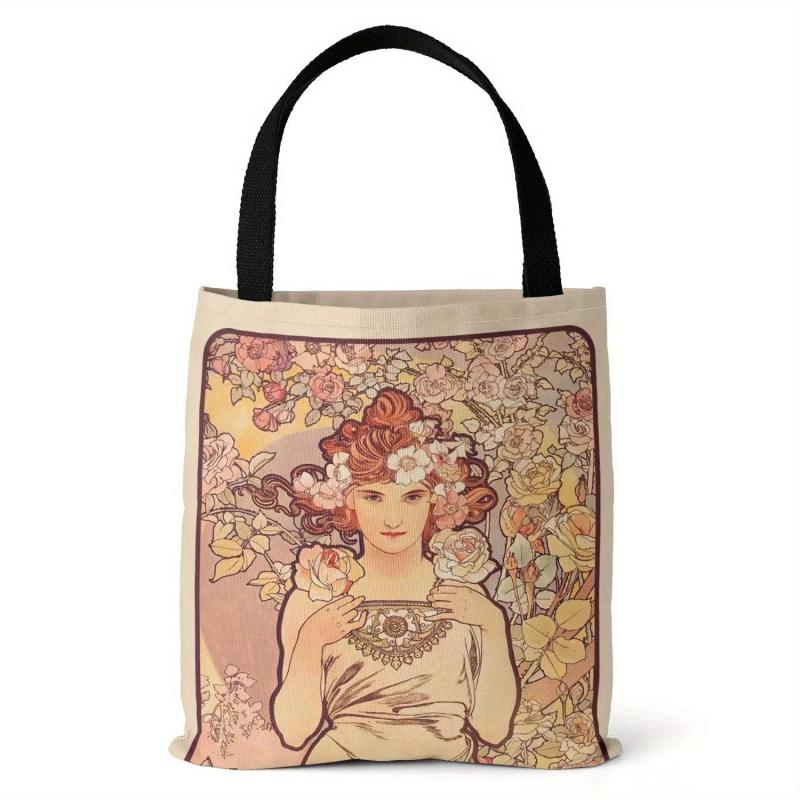 Ethnic Style Canvas Tote Bag Reusable Shopping Bag Vintage Literary Shoulder Bag