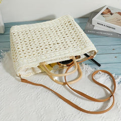 Minimalist Straw Shoulder Bag Top Handles Bag For Travel
