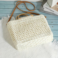 Minimalist Straw Shoulder Bag Top Handles Bag For Travel