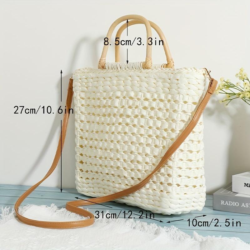 Minimalist Straw Shoulder Bag Top Handles Bag For Travel