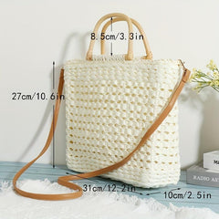 Minimalist Straw Shoulder Bag Top Handles Bag For Travel